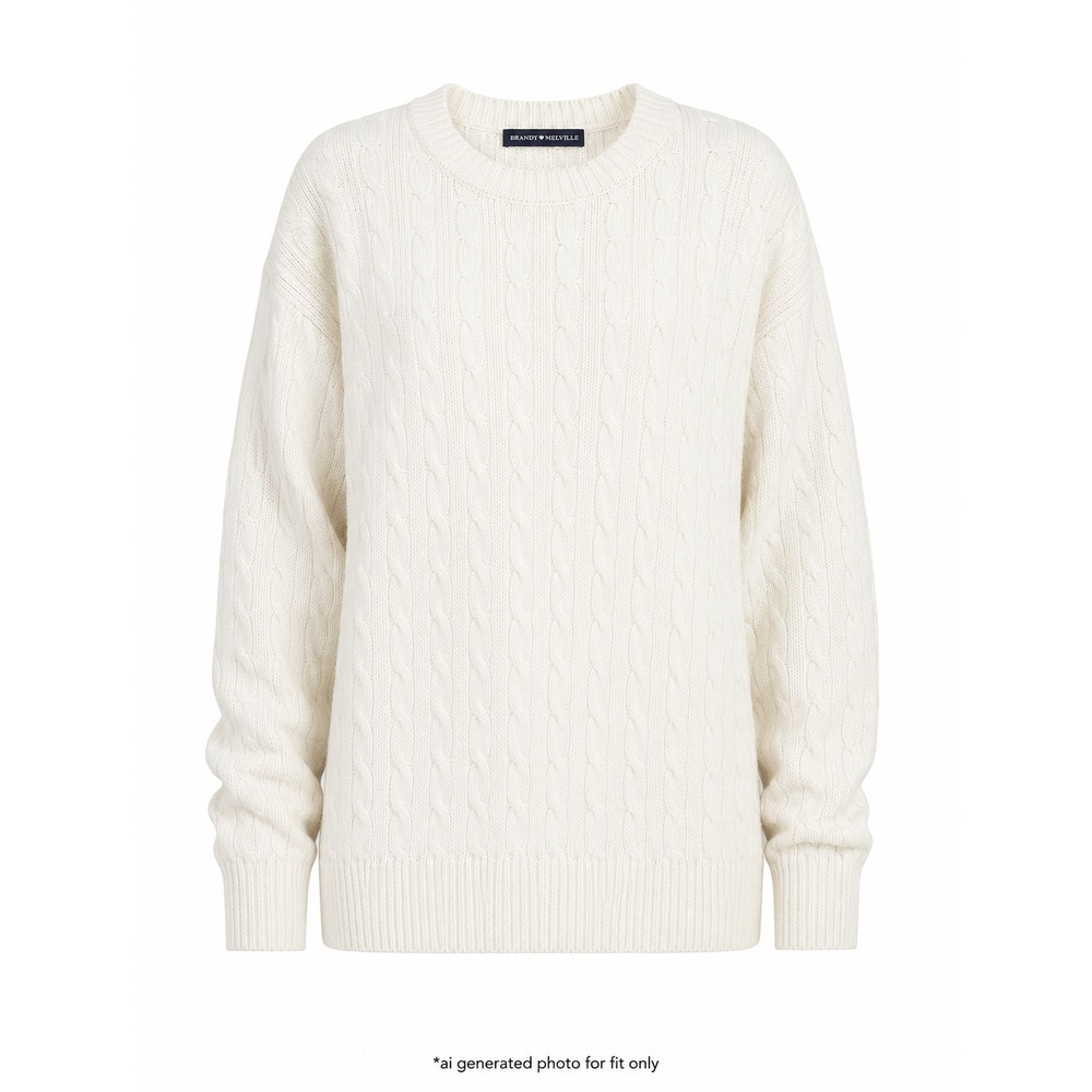 Brandy Melville Cable Knit Sweater Oversized Cozy Preppy Cream One Size Soft